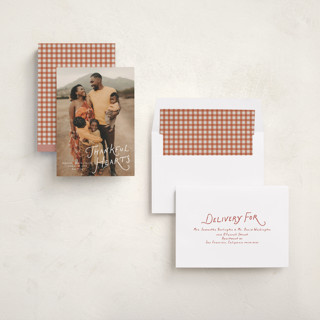 This is a powder thanksgiving cards invitations with standard by Erin L. Wilson called our thankful hearts printing on recycled smooth signature in standard