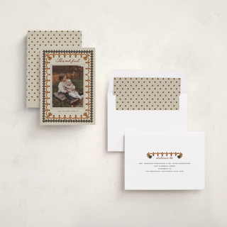 This is a pumpkin thanksgiving cards invitations with standard by Maja Cunningham called vintage folk border printing on recycled smooth signature in standard