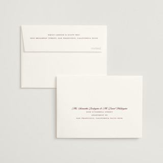 This is a claret wedding thank you cards with standard by Stacey Meacham called classic decorum printing on strathmore in standard
