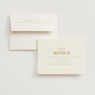 This is a butter wedding thank you cards with standard by Nazia Hyder called vintage label printing on strathmore in standard