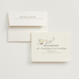 This is a english garden wedding thank you cards with standard by Phrosné Barwood called whimsey floral printing on strathmore in standard