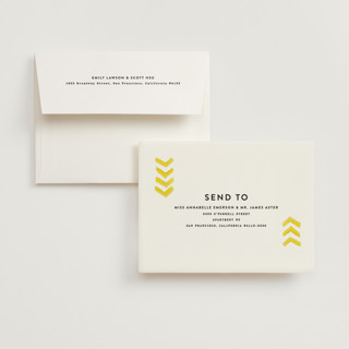 This is a lemon drop wedding thank you cards with standard by Hooray Creative called painted chevrons printing on strathmore in standard