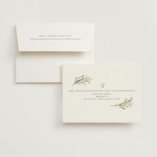 This is a olive wedding thank you cards with standard by Jennifer Wick called delicate buds printing on strathmore in standard