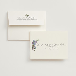 This is a lavender wedding thank you cards with standard by Susan Moyal called lilac bloom printing on strathmore in standard