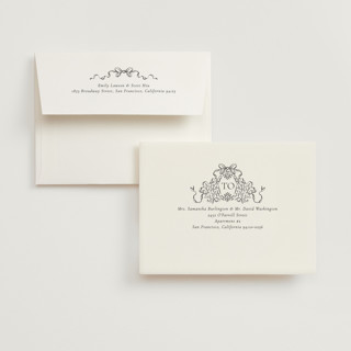This is a latte wedding thank you cards with standard by Jackie Crawford called ornate sketched frame printing on strathmore in standard