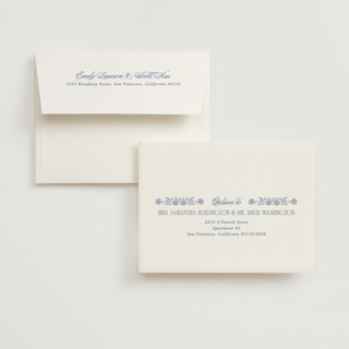 This is a cerulean wedding thank you cards with standard by Jenna Holcomb called embroidered printing on strathmore in standard