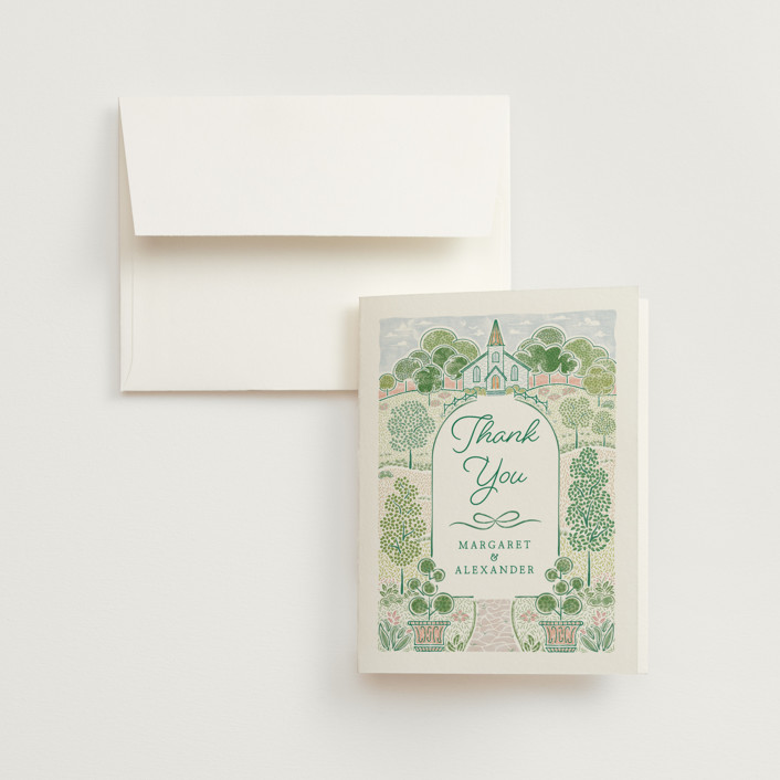 "Going to the Chapel" - Folded Wedding Thank You Cards in Meadow by Paper Sun Studio.