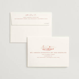 This is a sunset wedding thank you cards with standard by Jenna Holcomb called coastal toile printing on strathmore in standard