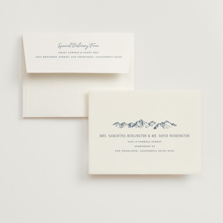 This is a denim wedding thank you cards with standard by Jenna Holcomb called aspen toile printing on strathmore in standard