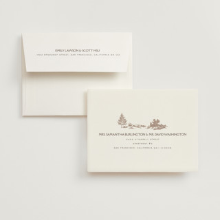 This is a leather wedding thank you cards with standard by Jenna Holcomb called mountain ranch toile printing on strathmore in standard