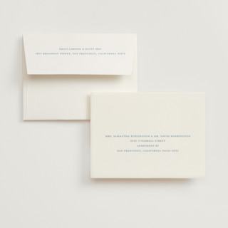 This is a provincial blue wedding thank you cards with standard by Melinda Denison called the chapel printing on strathmore in standard