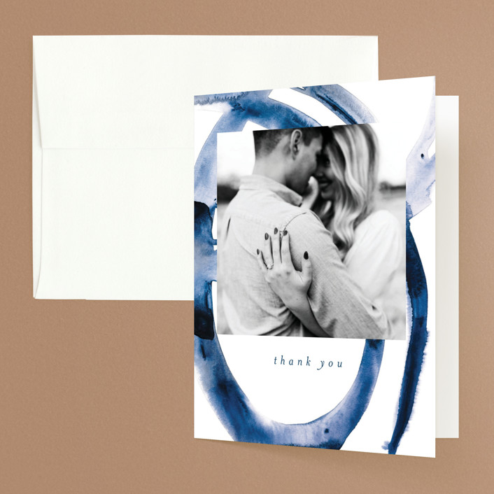"Wedded Watercolor" - Folded Wedding Thank You Cards in Ocean by Mary Gaspar.