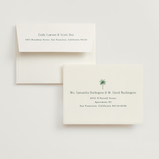 This is a sand wedding thank you cards with foil pressed by Maria Alou called vintage palms printing on strathmore in standard