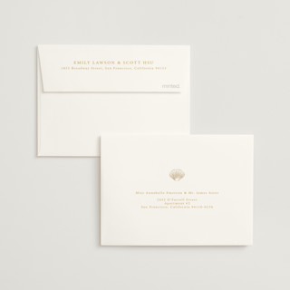 This is a sunrise wedding thank you cards with foil pressed by Hannah Bowman called simple seashell printing on strathmore in standard