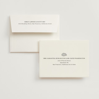 This is a sand wedding thank you cards with foil pressed by Jennifer Lew called cove printing on strathmore in standard
