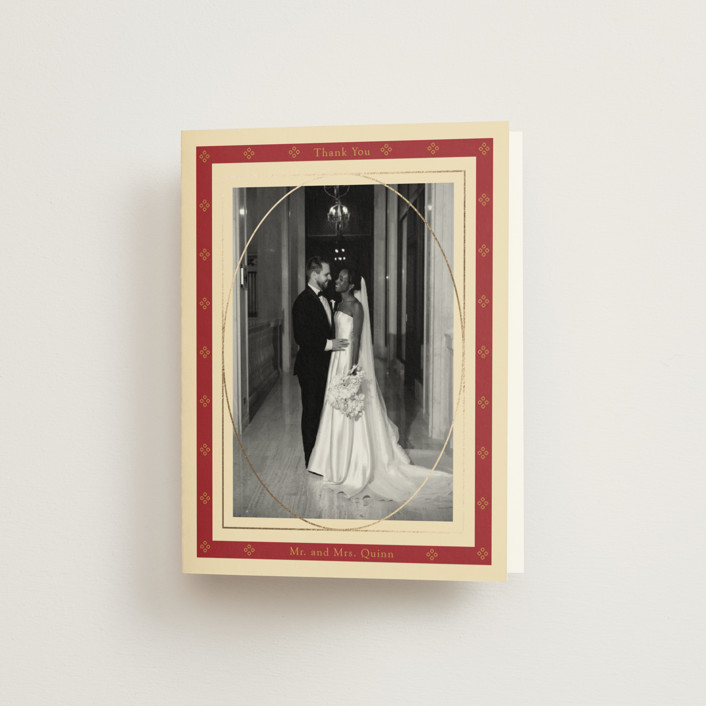 "Woven" - Foil-pressed Folded Wedding Thank You Cards in Navy by Baumbirdy.