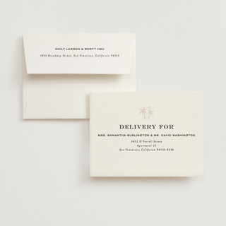 This is a blush wedding thank you cards with foil pressed by Laura Hamm called tropical getaway printing on strathmore in standard