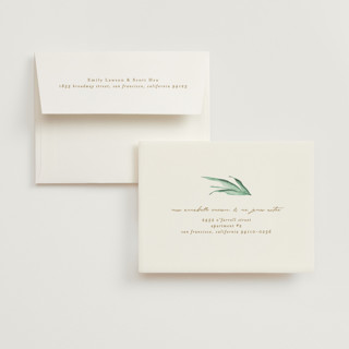 This is a greenery wedding thank you cards with foil pressed by Phrosné Barwood called fresh tropical printing on strathmore in standard