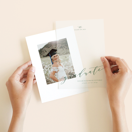 Scripted Vellum Overlay Graduation Announcements by Jennifer Postorino