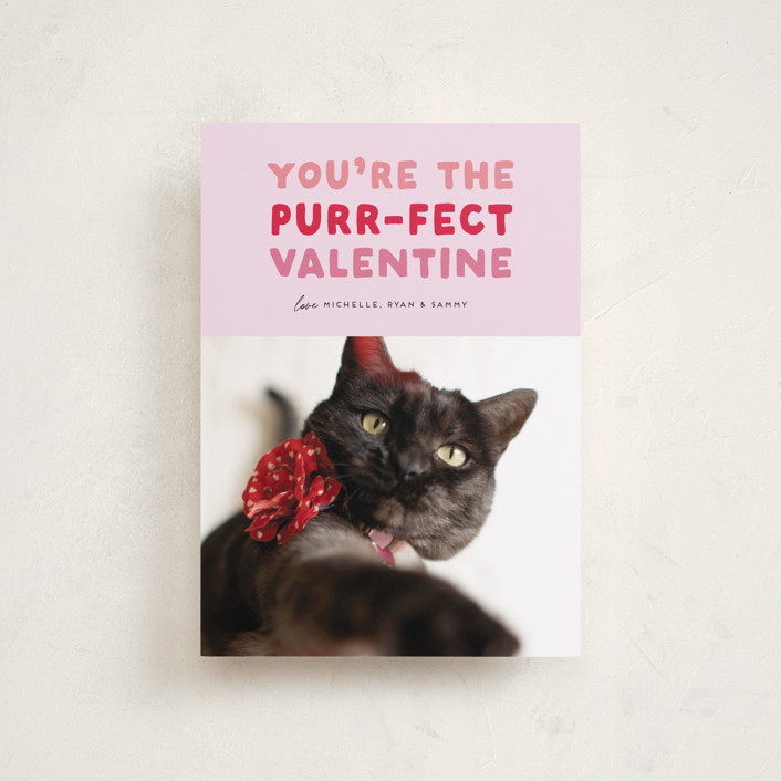 "Purr-fect Valentine" - Funny Valentine's Day Petite Cards in Berry by Carmia Jordaan.