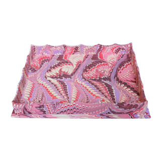 This is a pink decorative objects by Inner Child called nesting scalloped hand-marbled trays in florentine pink - set of 2 in standard