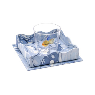 This is a blue decorative objects by Inner Child called nesting scalloped hand-marbled trays in ocean wave - set of 2 in standard