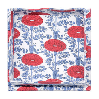 This is a red decorative objects by Michelle Pham called trinket cocktail napkin tray in araminta blockprint in standard