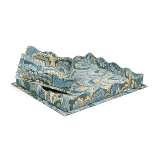 This is a blue decorative objects by Inner Child called nesting scalloped hand-marbled trays in blue - set of 2 in standard