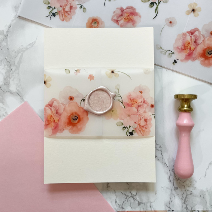 Blush Floral Vellum 3" Belly Bands for Wedding Invitations (25 Pack)