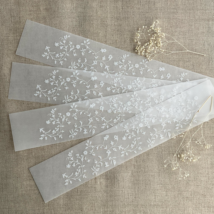MIN-OD4-WBL - dainty floral lace white ink printed vellum belly band for 5x7 card style A | pack of 10