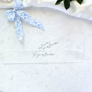 This is a white belly bands by Inkspiringletters called destination wedding vellum belly band- personalized- set of 25 in standard