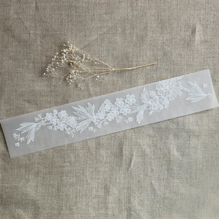 This is a white belly bands by Ivory Invitations called venetian floral lace white ink printed vellum belly band for 5x7 card style b in standard