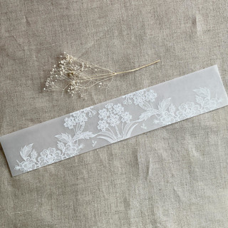This is a white belly bands by Ivory Invitations called venetian floral lace white ink printed vellum belly band style a for 5x7 card | pack of 10 in standard