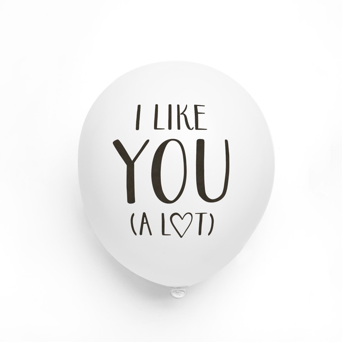 I Like You A Lot Latex Balloon, White and Black, set of 3