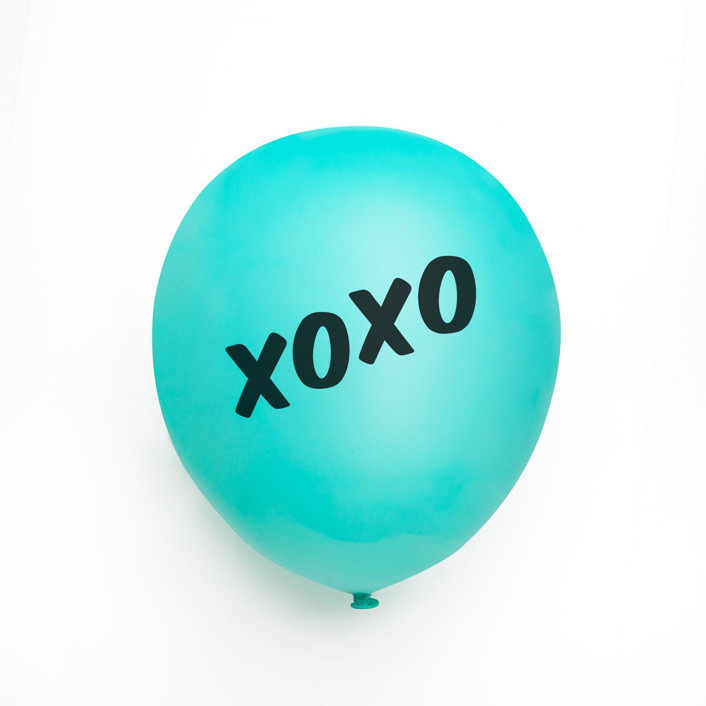 XOXO Latex Balloon, Robin's Egg and Black, set of 3