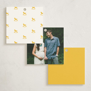 This is a lemon baby shower favor tags with standard by Olivia Raufman called gingham rockinghorse printing on signature in tag