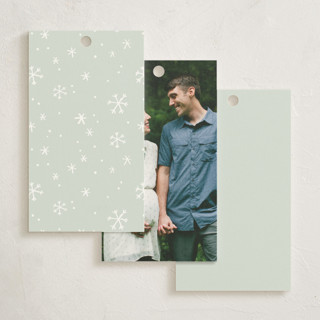 This is a seafoam baby shower favor tags with standard by Jennifer Wick called arctic friends printing on signature in tag
