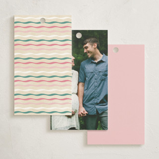 This is a cotton candy baby shower favor tags with standard by Pixel and Hank called holiday greetings printing on signature in tag