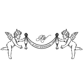 This is a multicolor design elements by Claudia Orengo called custom cherub crest monogram with initials & date in standard