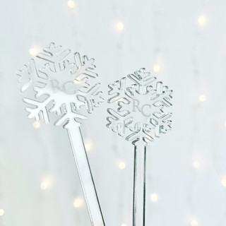 This is a clear wedding drinkware by Self Stationery called personalized snowflake silver mirror drink stirrers, custom initials | set of 10 in standard