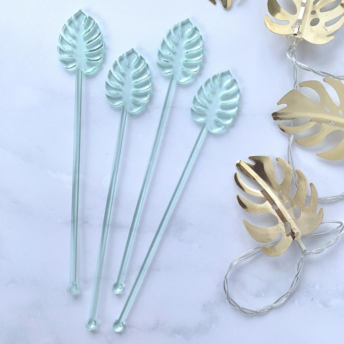 Monstera Stir Sticks - Transparent Light Green (Set of 25)