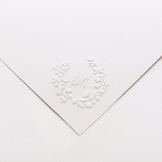 This is a black wedding stationery by Tara Grangroth called custom monogram embosser no. 5 in standard