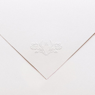 This is a black wedding stationery by Cedar and Grey called custom monogram embosser no. 9 in standard