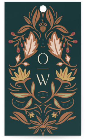 This is a deep sea wedding favor tags with standard by Erin German called autumnal arch printing on signature in tag