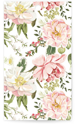 This is a peony wedding favor tags with standard by Susan Moyal called timeless blooms printing on signature in tag