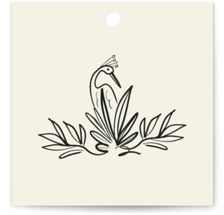 This is a ivory wedding favor tags with standard by Ani Somi called sundaland gardens printing on signature in tag