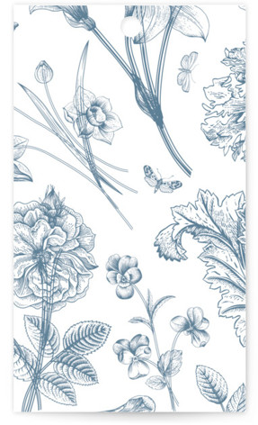 This is a dusty blue wedding favor tags with standard by Jennifer Postorino called graceful printing on signature in tag