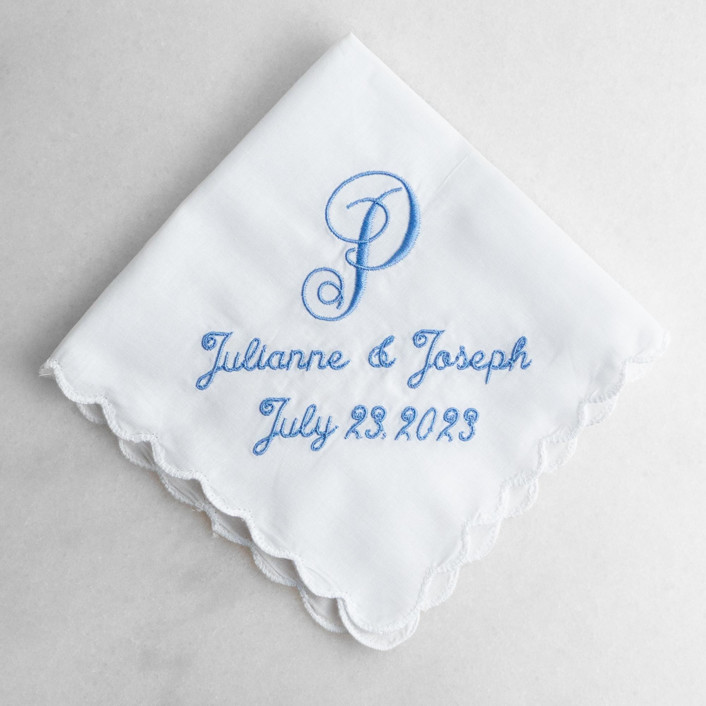 Custom Ladies Embroidered Handkerchief with Scallop Edge