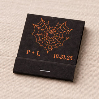 This is a black matchbooks by Papel Custom Design called custom spiderweb heart matchbook (set of 50) in standard