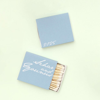 This is a blue matchbooks by ForYourParty called bold script matchbox, set of 100 in standard